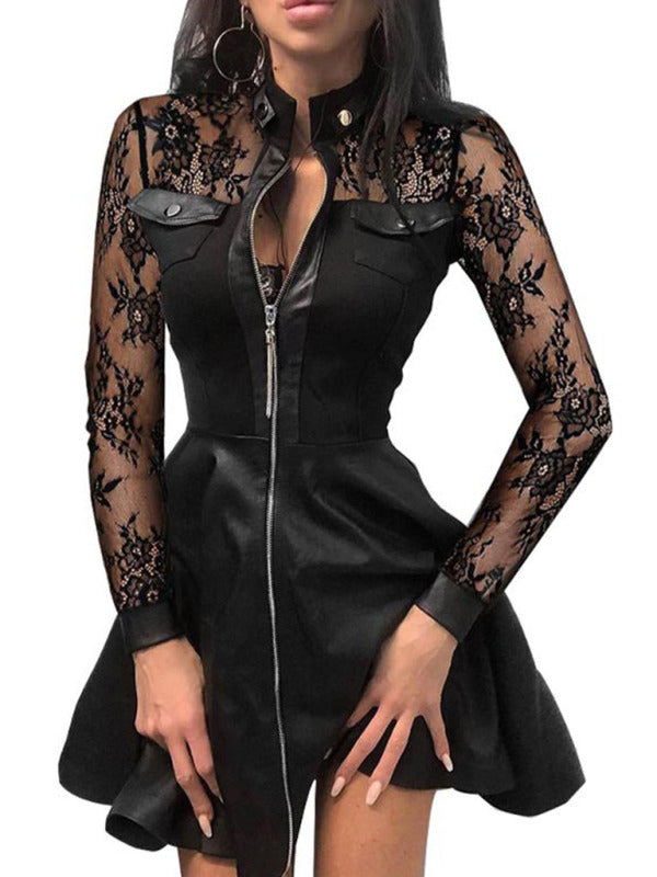 Graceful V-neck Zipper Midi Dress - Spring Style With Dropped Sleeves