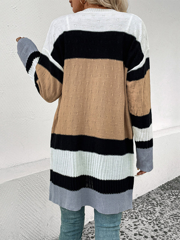 Striped Contrast Color Knit Cardigan