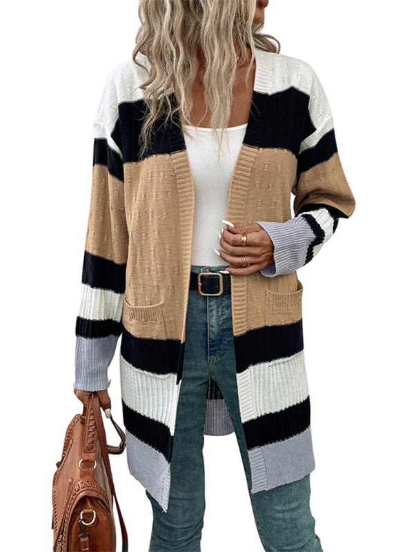 Striped Contrast Color Knit Cardigan