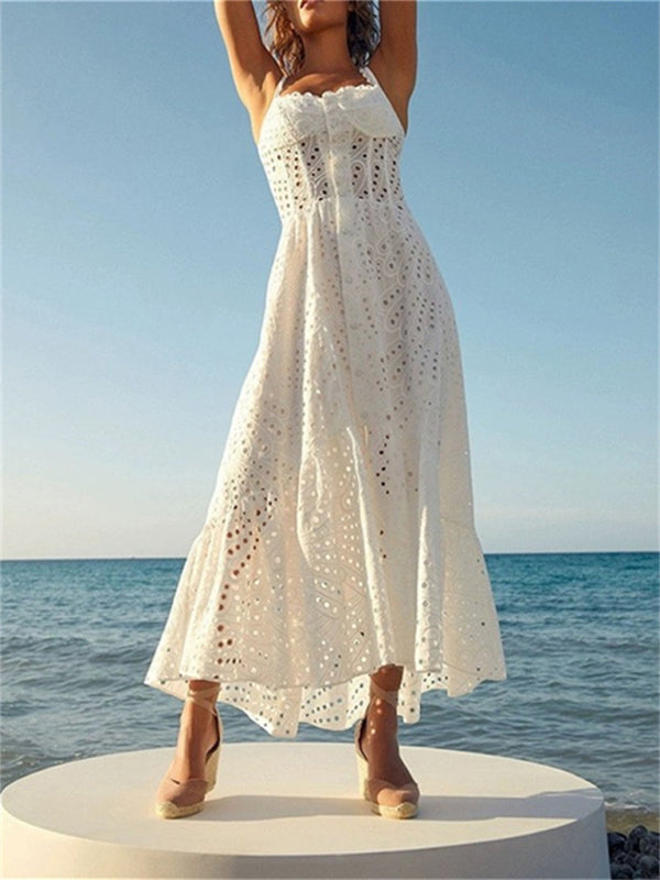 Irregular Fishtail Holiday Dress – Sleeveless Woven Fit for Spring-Summer