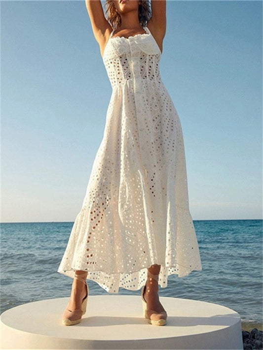 Irregular Fishtail Holiday Dress – Sleeveless Woven Fit for Spring-Summer