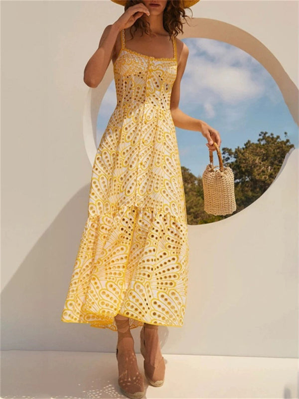Irregular Fishtail Holiday Dress – Sleeveless Woven Fit for Spring-Summer