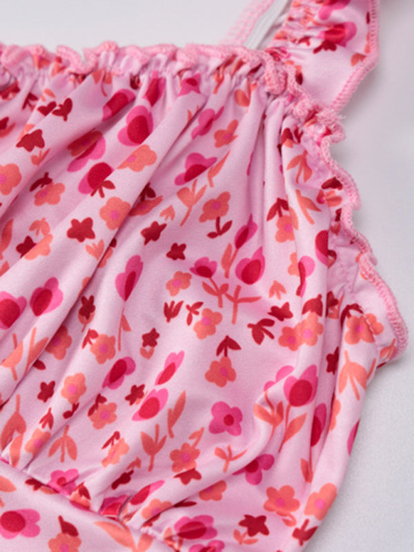 Bohemian Floral Suspender Skirt Dress – Romantic Resort Style