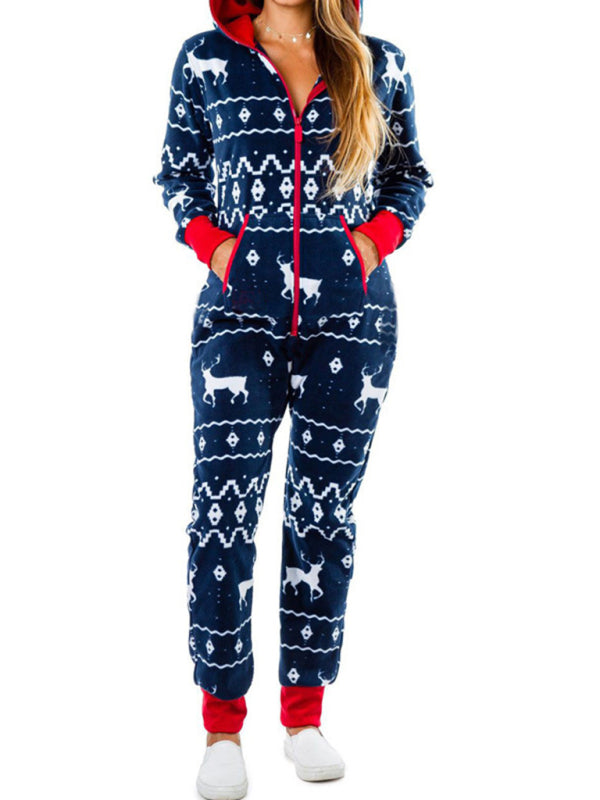 Women's Elk Print One-Piece Pajamas – Soft Knit Homewear for Spring & Summer