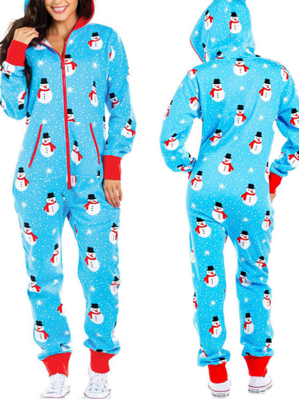 Women's Elk Print One-Piece Pajamas – Soft Knit Homewear for Spring & Summer