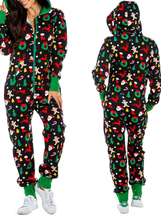 Women's Elk Print One-Piece Pajamas – Soft Knit Homewear for Spring & Summer