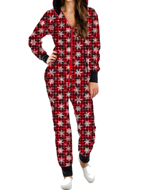 Women's Elk Print One-Piece Pajamas – Soft Knit Homewear for Spring & Summer