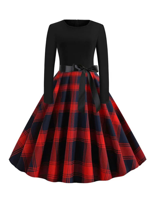 Plaid Belted Sleeveless Swing Dress – Elegant A-Line Style for Spring & Summer