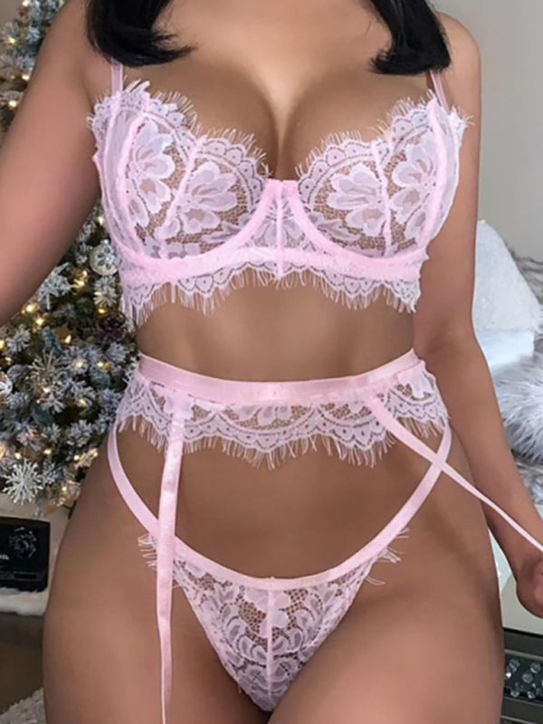 Sexy Hollow Suspender Lingerie 3-Piece Set – High Stretch, Sultry Look