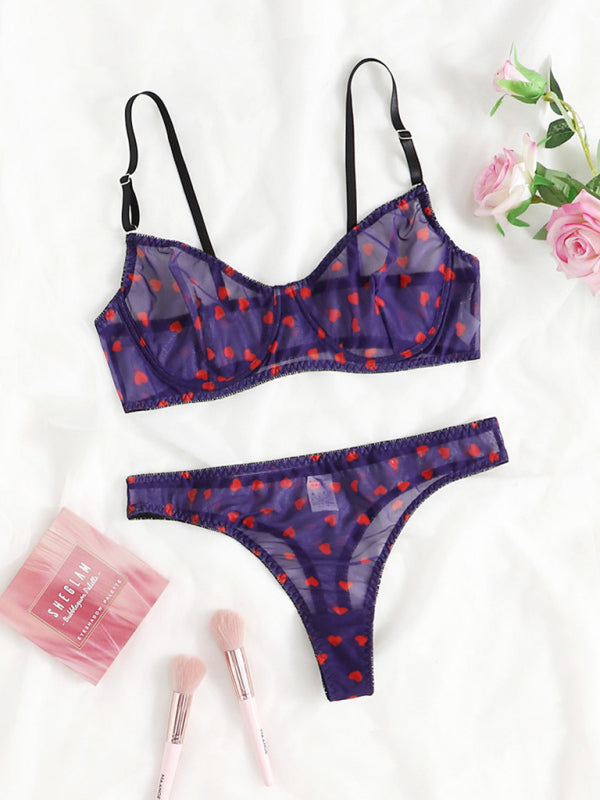 Heart Mesh Lingerie Set – Sheer Bra & Panty with Stretch Fit