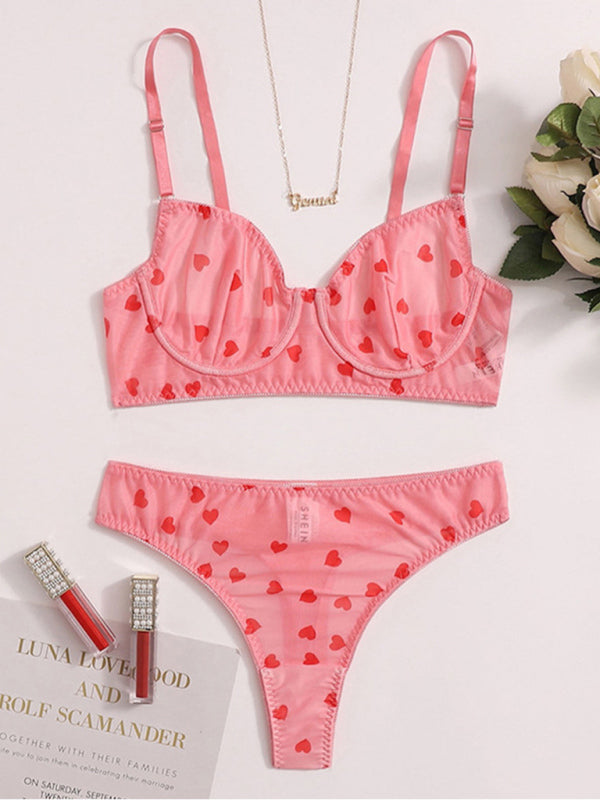 Heart Mesh Lingerie Set – Sheer Bra & Panty with Stretch Fit