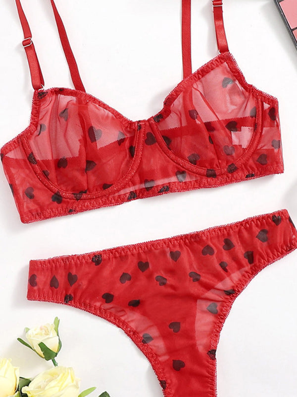 Heart Mesh Lingerie Set – Sheer Bra & Panty with Stretch Fit