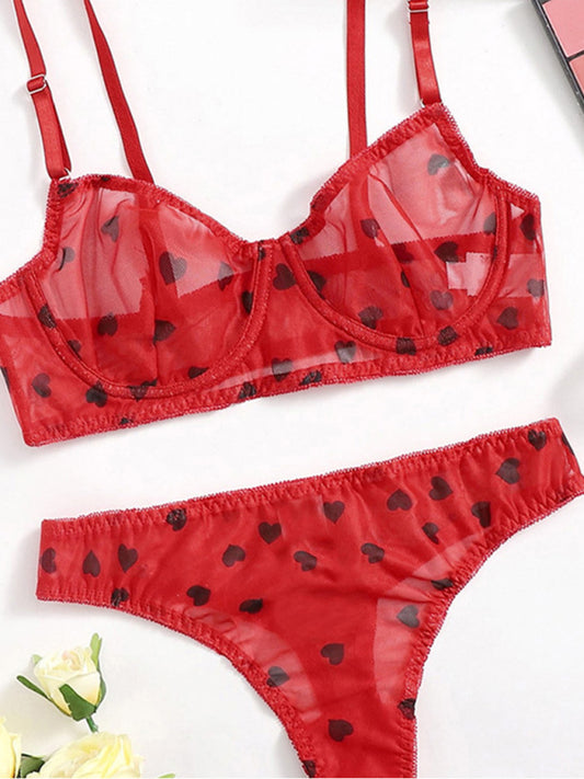 Heart Mesh Lingerie Set – Sheer Bra & Panty with Stretch Fit