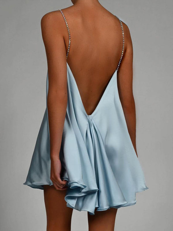 Women's Backless Deep V Chain Party Dress