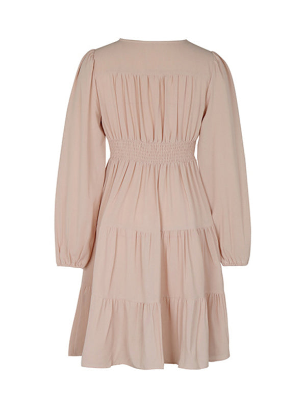 Solid Long-Sleeve V-Neck Button-Down Dress – Cracker Khaki