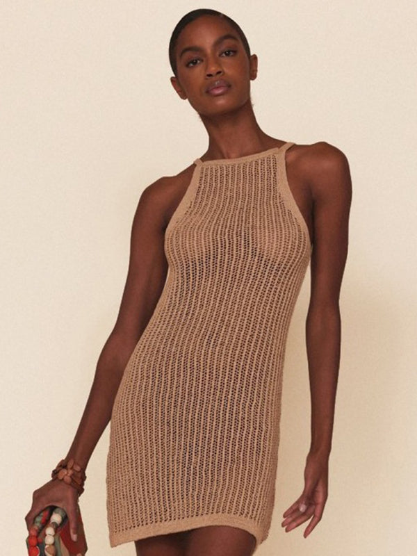 Boho Hollow Knit Beach Dress with Spaghetti Straps