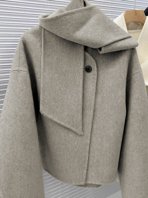Short Double-Sided Cashmere Coat with Scarf