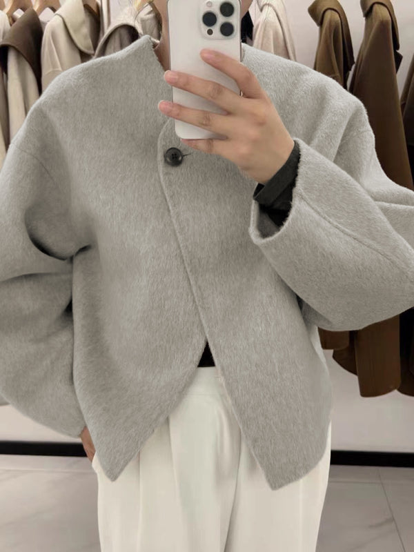 Short Double-Sided Cashmere Coat with Scarf