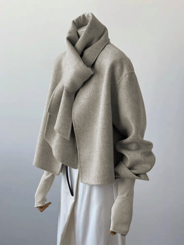 Short Double-Sided Cashmere Coat with Scarf