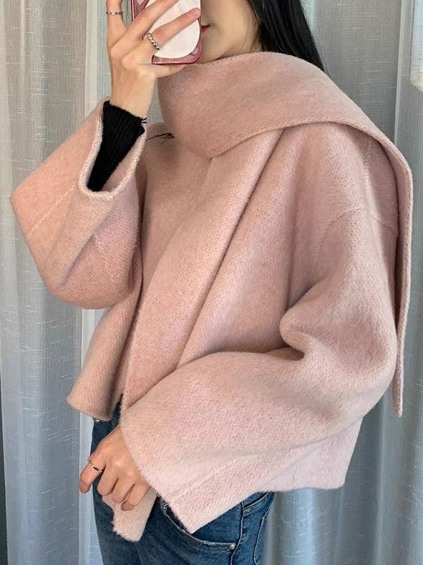 Short Double-Sided Cashmere Coat with Scarf