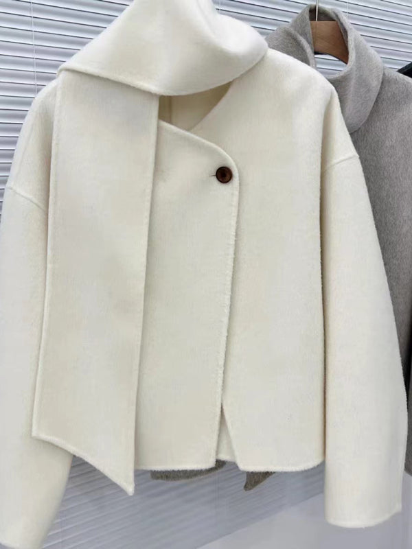 Short Double-Sided Cashmere Coat with Scarf