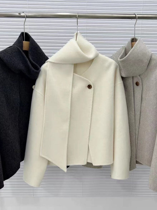 Short Double-Sided Cashmere Coat with Scarf