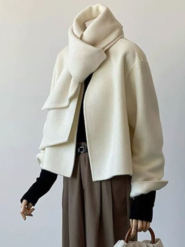 Short Double-Sided Cashmere Coat with Scarf
