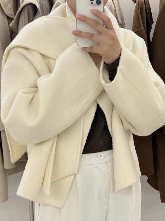 Short Double-Sided Cashmere Coat with Scarf