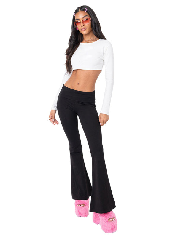 Low-Waist Flared Knit Pants