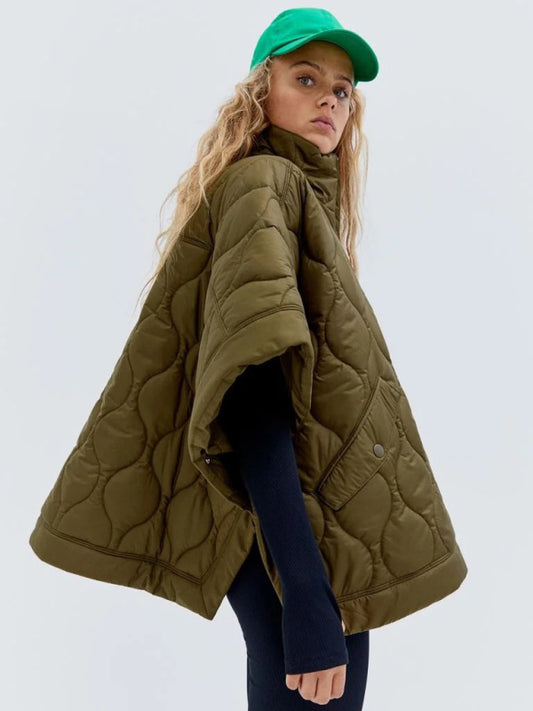 Waterproof Diamond-Quilted Cape Pullover Jacket