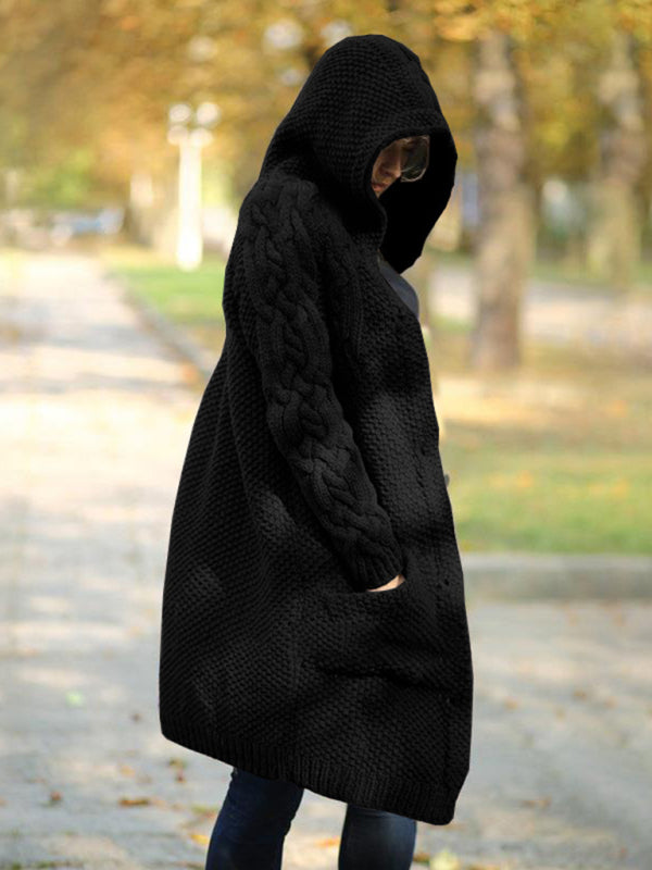 Kardigan z kapturem i kieszeniami z dzianiny