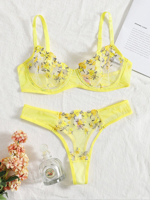 Floral Sheer Knit Lingerie Set – Soft Stretch Polyester Blend