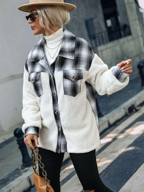 plaid-patchwork-plush-button-coat-34839771