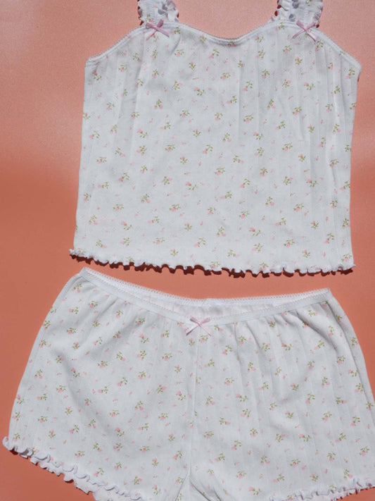 Floral Print Loungewear Set – Tube Top & Shorts Pajama Set for Women