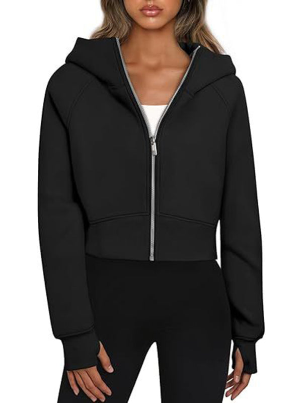 Short Fleece Zip Hoodie Sweatshirt