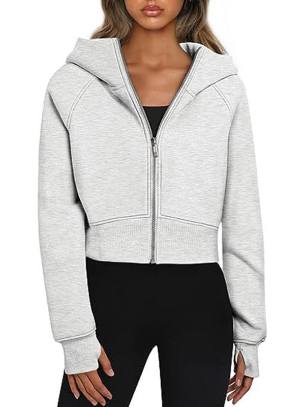 Short Fleece Zip Hoodie Sweatshirt