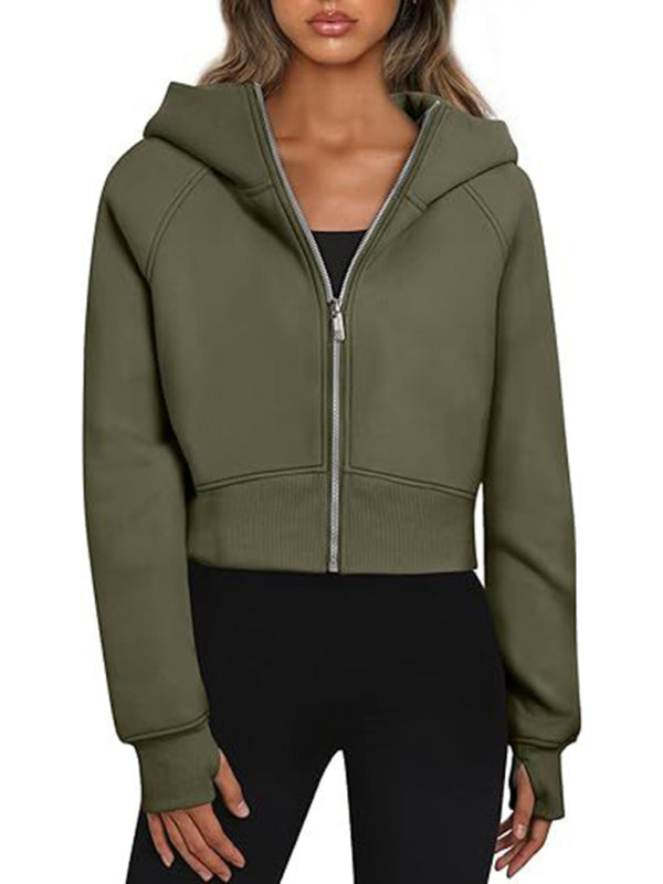 Short Fleece Zip Hoodie Sweatshirt
