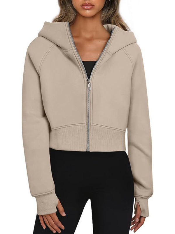Short Fleece Zip Hoodie Sweatshirt