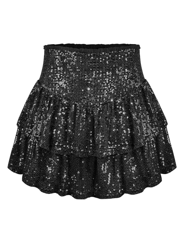 Sequin Pleated Double Layer Skirt