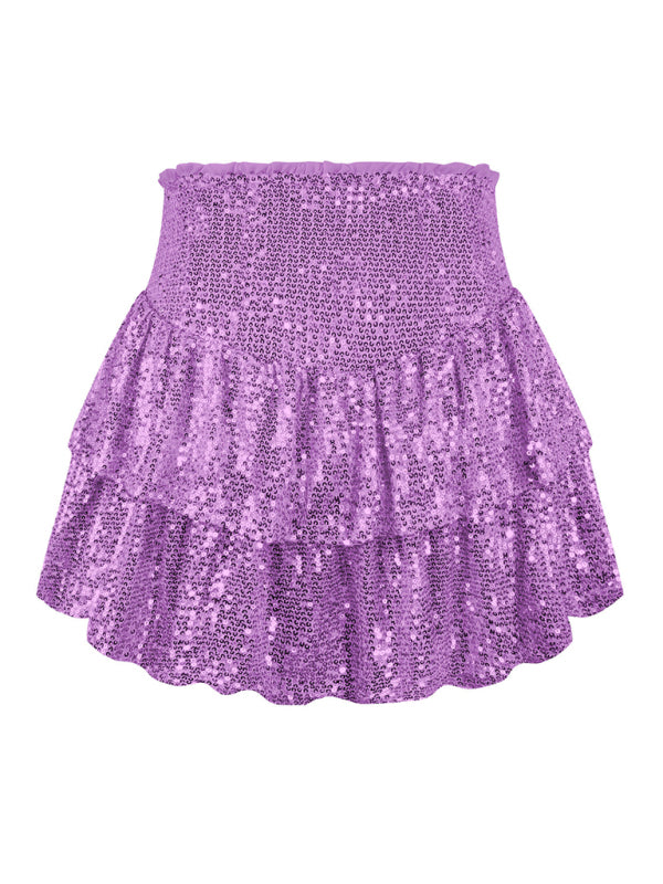 Sequin Pleated Double Layer Skirt