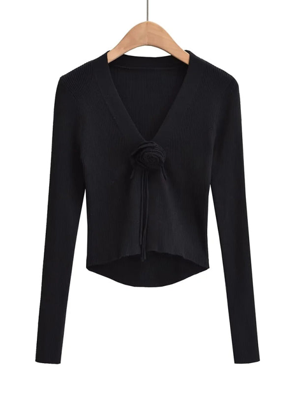 Cardigã de Malha às Riscas com Decote em V para Mulher