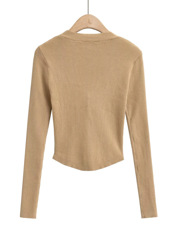 Cardigã de Malha às Riscas com Decote em V para Mulher