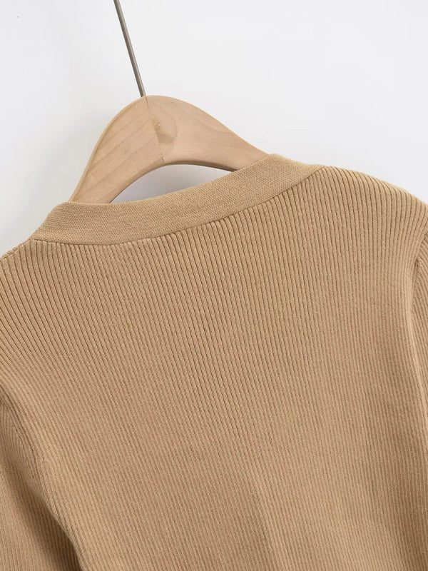 Cardigã de Malha às Riscas com Decote em V para Mulher