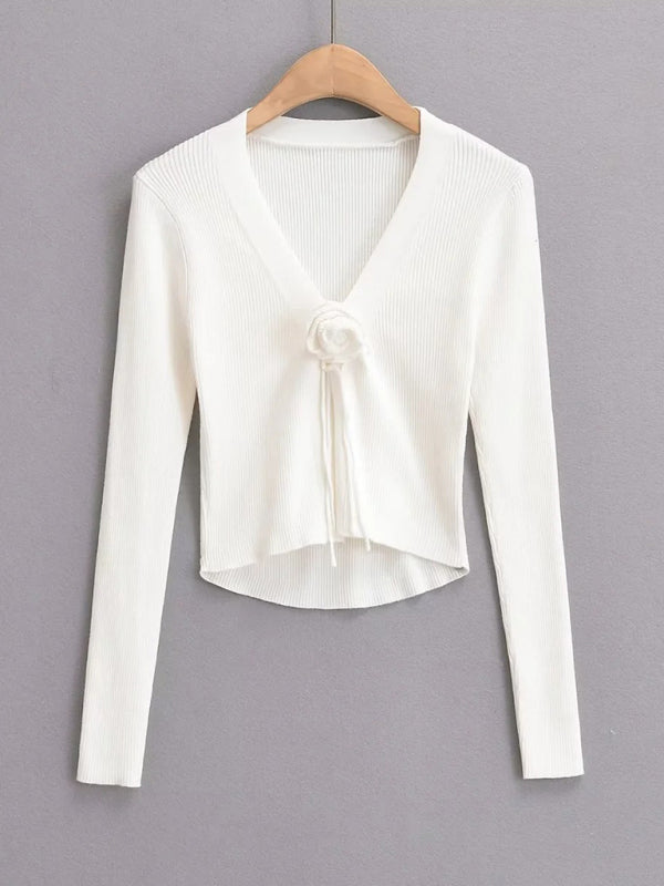 Cardigã de Malha às Riscas com Decote em V para Mulher