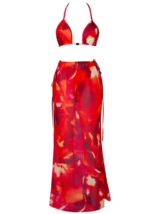 Printed Strappy Bikini Set with Skirt – Sexy Fit for Beach & Poolside