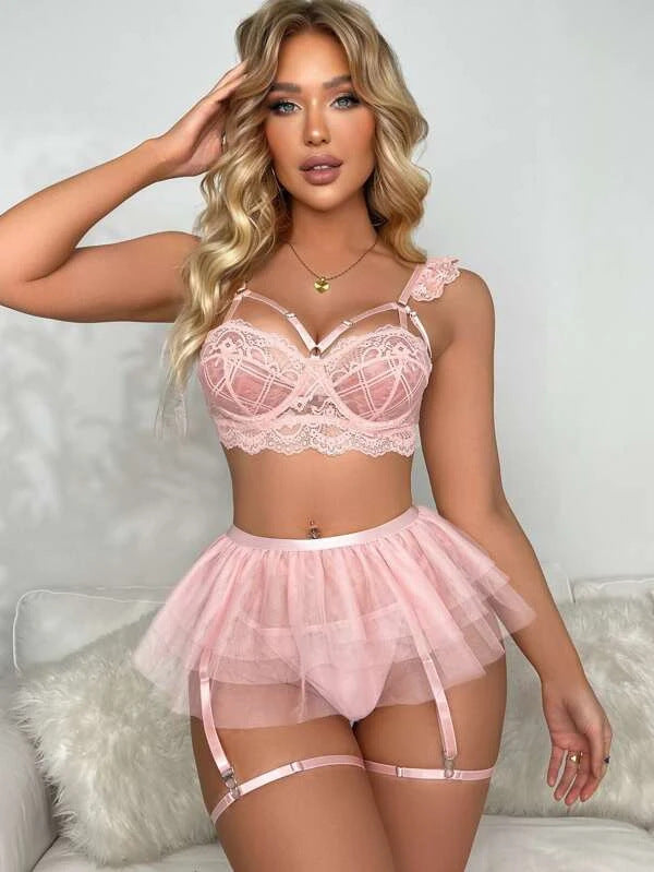 Sexy Hollow Backless Lingerie Set – Woven Lace Design, Four-Season Wear