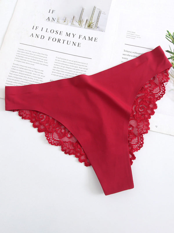 Lace Trim Low-Waist Seamless Panties – Breathable Knit with Sexy Fit