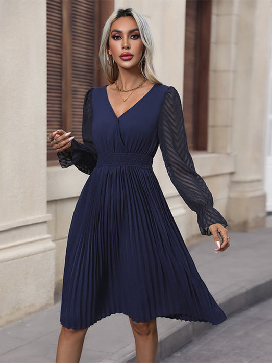 Elegant Solid Color Woven Midi Dress – Lightweight Graceful Fit for All Seasons