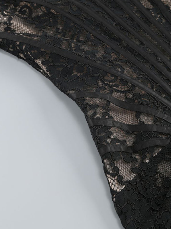 Lace Splice Strapless Bodycon Tube Dress
