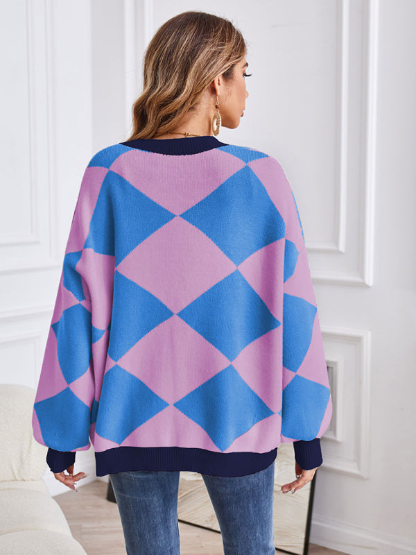 Women's Geometric V-Neck Knit Cardigan